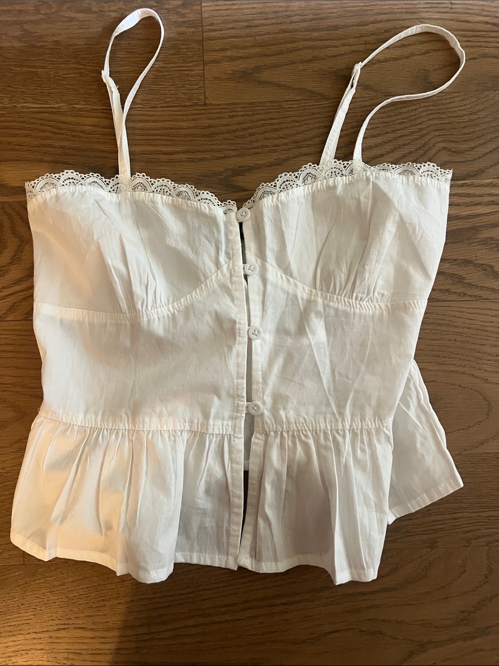 Motel Rocks White Lace-Trim Button Peplum Cami